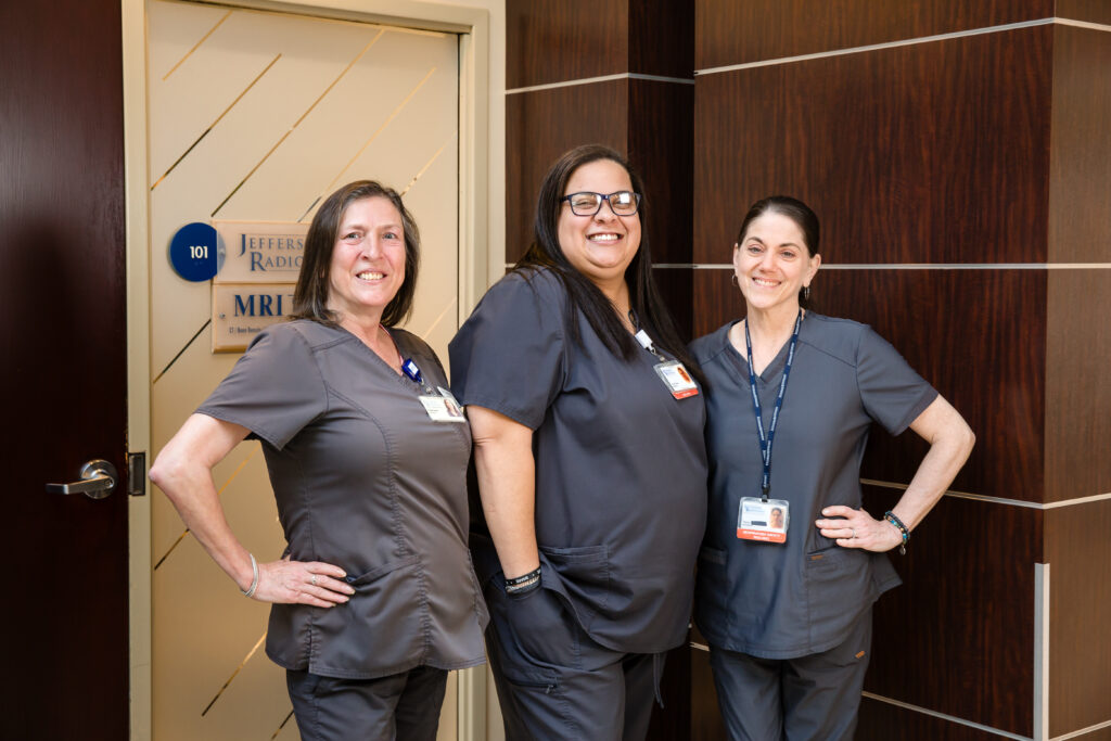 Jefferson Radiology mammography technologists greeting patients.