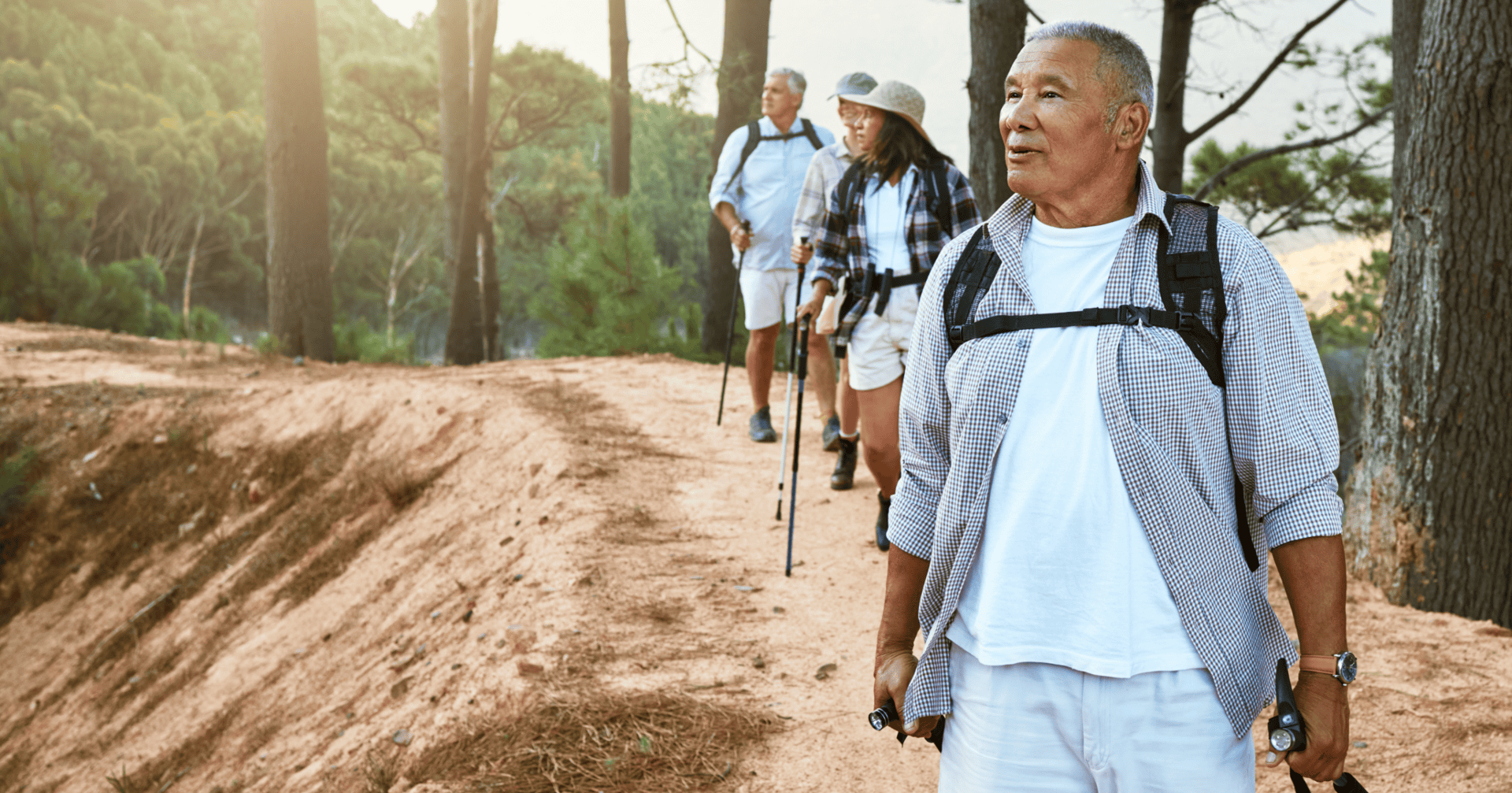 Older gentlemen on a hike together