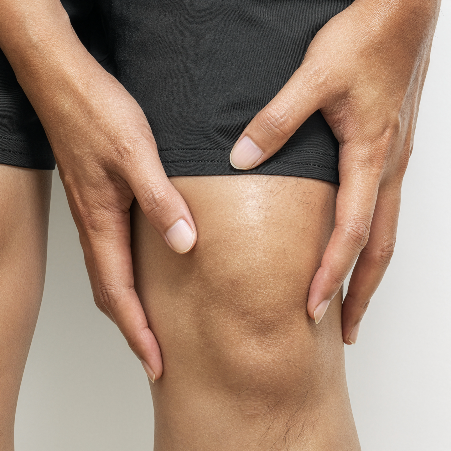 person holding a swollen knee