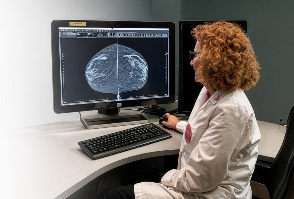Dr Weigert reviewing mammogram